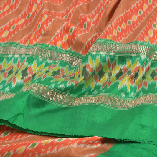 Sanskriti Vintage Red Sambhalpuri Hand Woven Ikat Saree Pure Silk Sari Sustainable Fabric