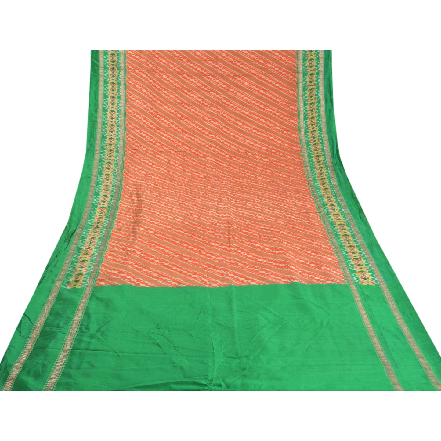 Sanskriti Vintage Red Sambhalpuri Hand Woven Ikat Saree Pure Silk Sari Sustainable Fabric