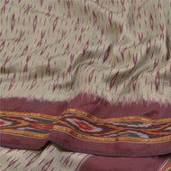 Sanskriti Vintage Saree Cream Pochampally Hand Woven Ikat Pure Silk Sari Fabric