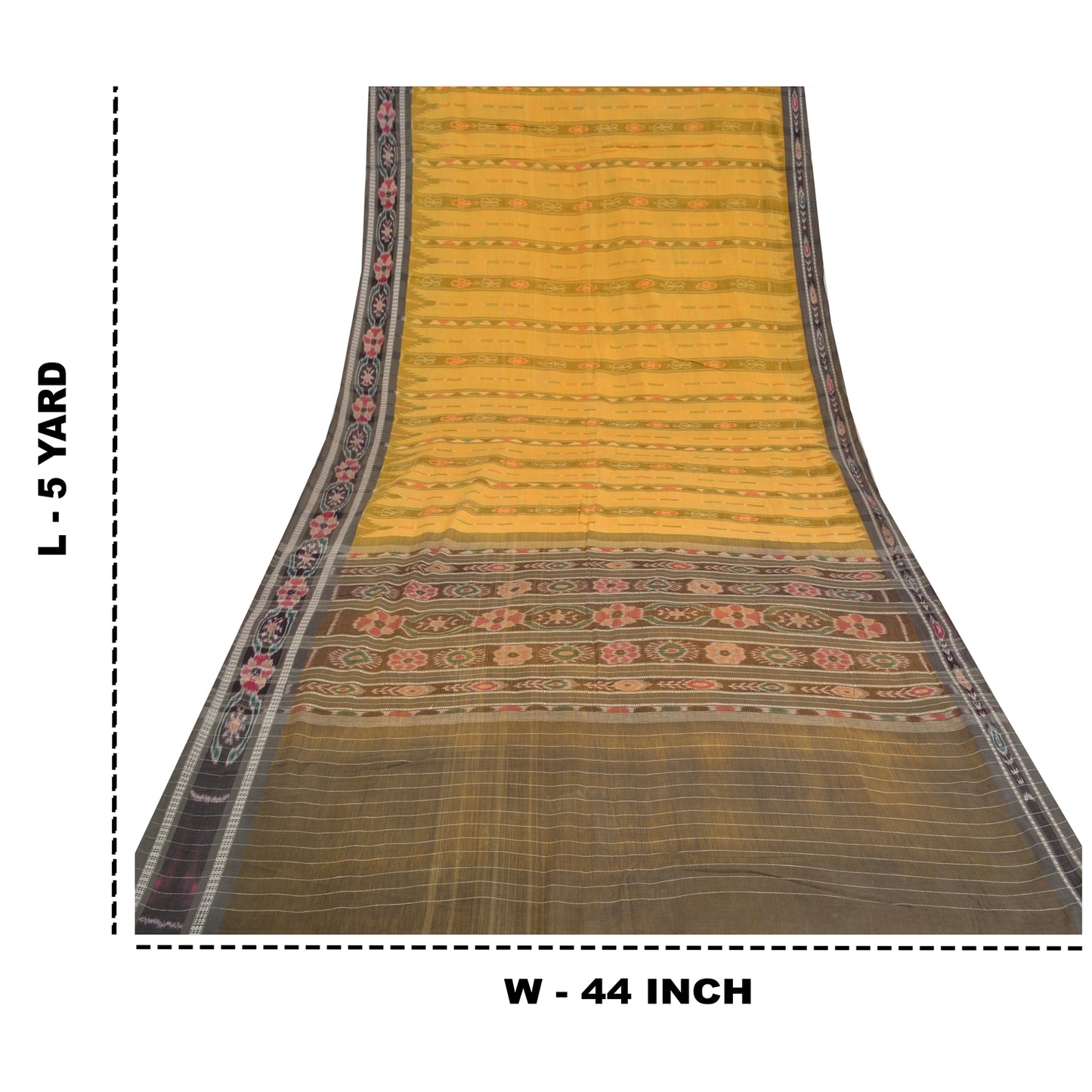 Sanskriti Vintage Saree Yellow Odisha Hand Woven Ikat Pure Cotton Sari Sustainable Fabric