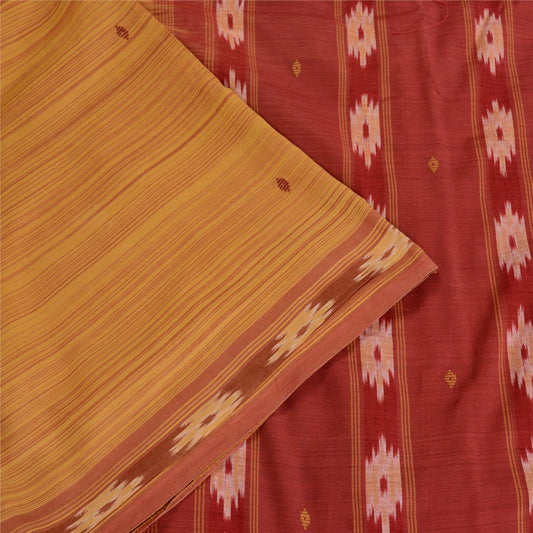 Sanskriti Vintage Saree Pochampally Hand Woven Ikat Pure Cotton Sari 5yd Sustainable Fabric
