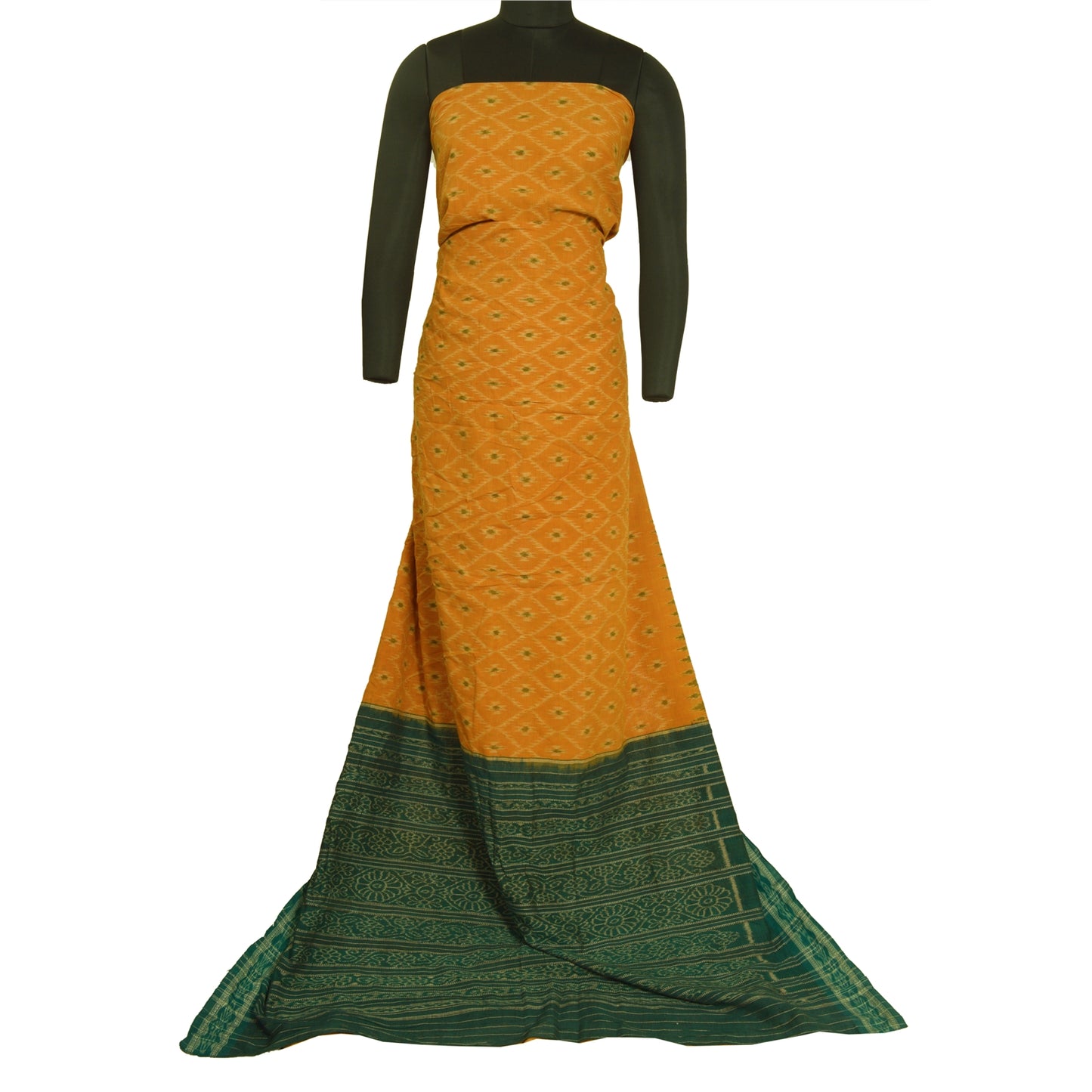 Sanskriti Vintage Saree Orange Odisha Hand Woven Ikat Pure Cotton Sari Sustainable Fabric