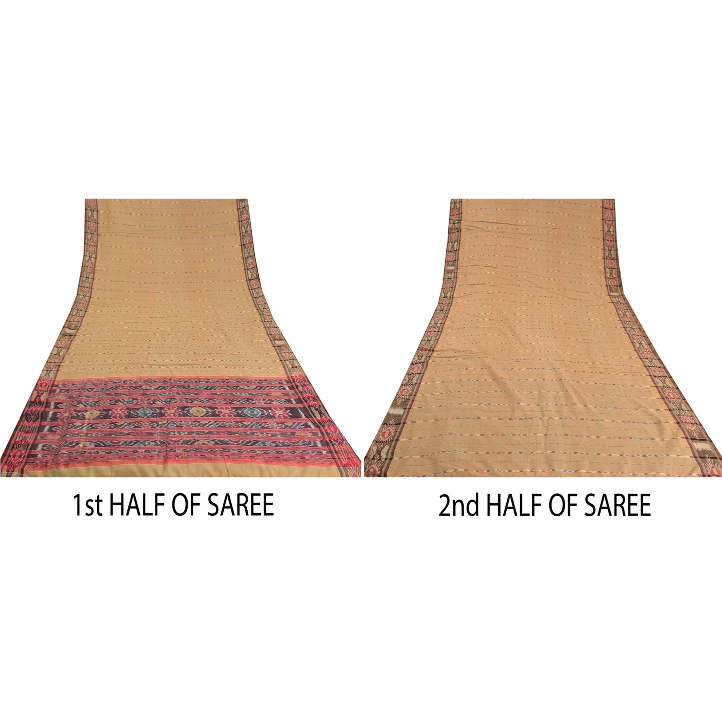 Sanskriti Vintage Saree Brown Odisha Hand Woven Ikat Blend Silk Sari 5yd Sustainable Fabric