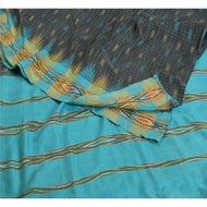 Sanskriti Vintage Sarees Black Pochampally HandWoven Ikat PureCotton Sari Fabric