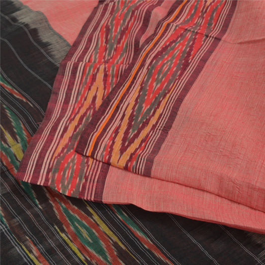 Sanskriti Vintage Sarees Pink Pochampally HandWoven Ikat Pure Cotton Sari Sustainable Fabric