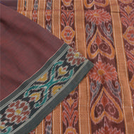 Sanskriti Vintage Saree Dark Red Odisha Hand Woven Ikat Blend Cotton Sari Fabric