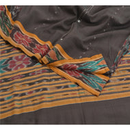 Sanskriti Vintage Saree Brown Odisha Hand Woven Ikat Pure Cotton Sari 5yd Fabric