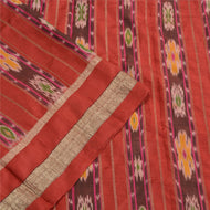 Sanskriti Vintage Sarees Red Pochampally Hand Woven Ikat Pure Silk Sari Fabric