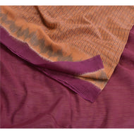 Sanskriti Vintage Sarees Peach/Purple Hand Woven Ikat Pure Silk Sari 5yd Fabric
