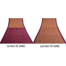 Load image into Gallery viewer, Sanskriti Vintage Sarees Peach/Purple Hand Woven Ikat Pure Silk Sari 5yd Fabric
