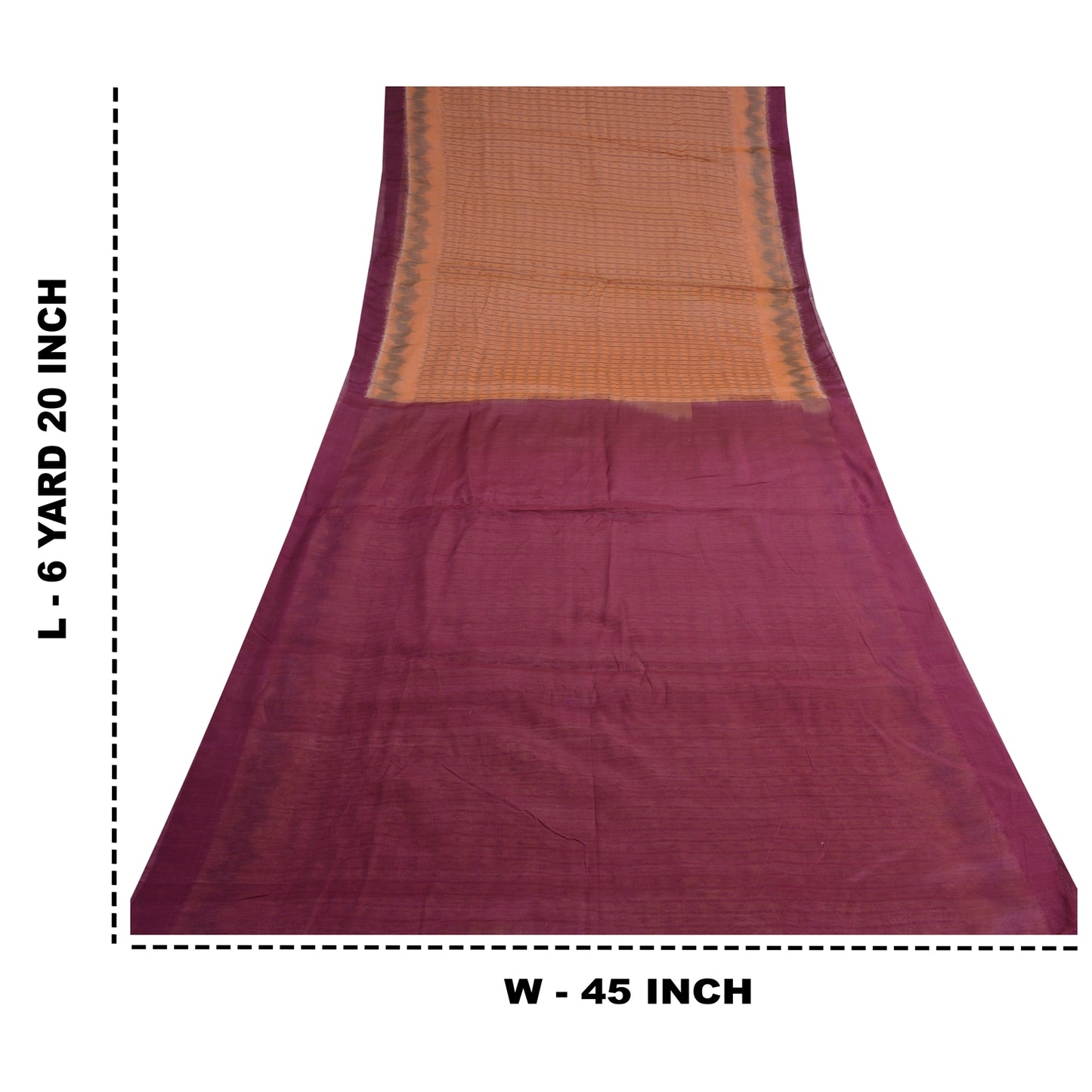 Sanskriti Vintage Sarees Peach/Purple Hand Woven Ikat Pure Silk Sari 5yd Sustainable Fabric