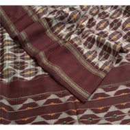 Sanskriti Vintage Sarees Wine Pochampally Hand Woven Ikat Pure Silk Sari Fabric