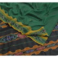Sanskriti Vintage Saree Green Odisha HandWoven Ikat Blend Cotton Sari 5yd Fabric