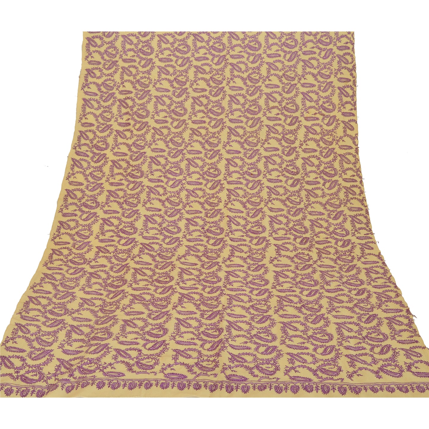 Sanskriti Vintage Hand Embroidered Woolen Shawl Cream Ari Work Stole Floral