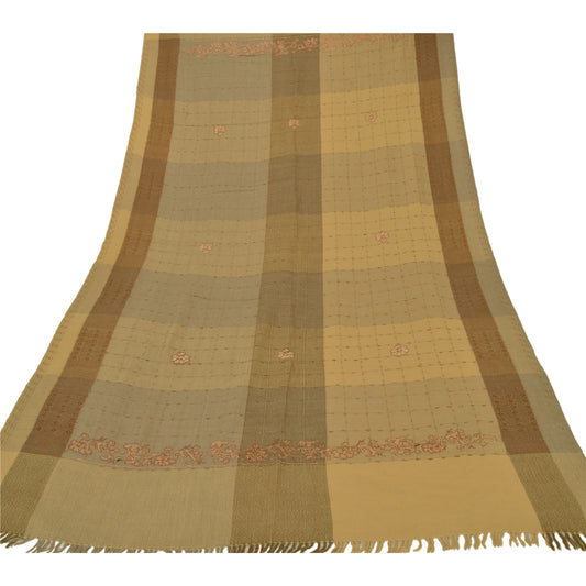 Санскрити Винтаж Вышитая шерстяная шаль Коричневый Палантин Цветочный