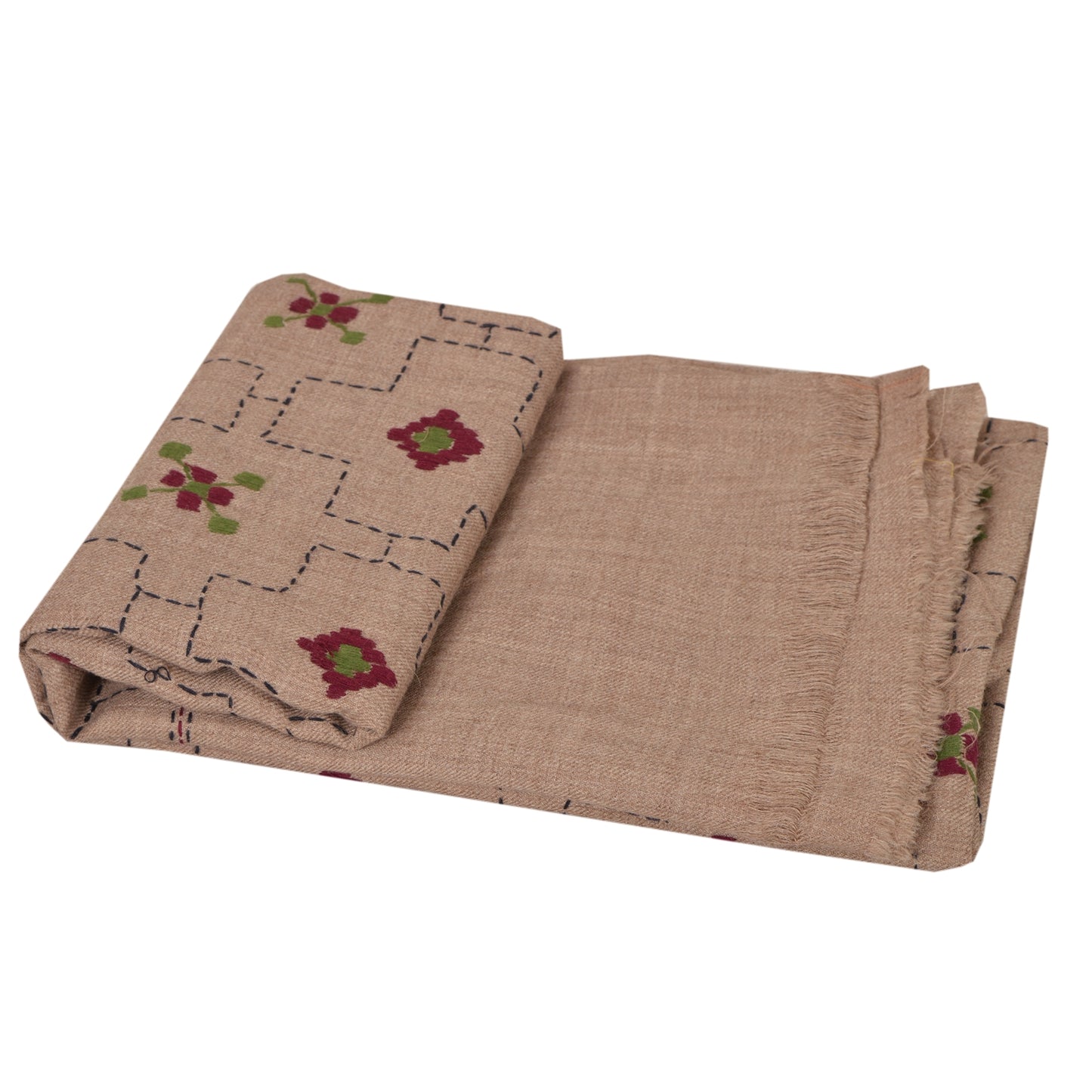 Sanskriti Vintage Hand Embroidered Woolen Shawl Brown Stole Floral