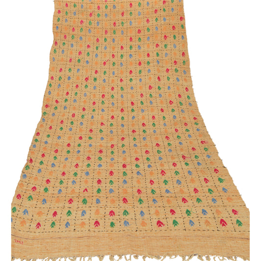 Санскрити Винтаж вышитая вручную шерстяная шаль кремовый палантин цветочный