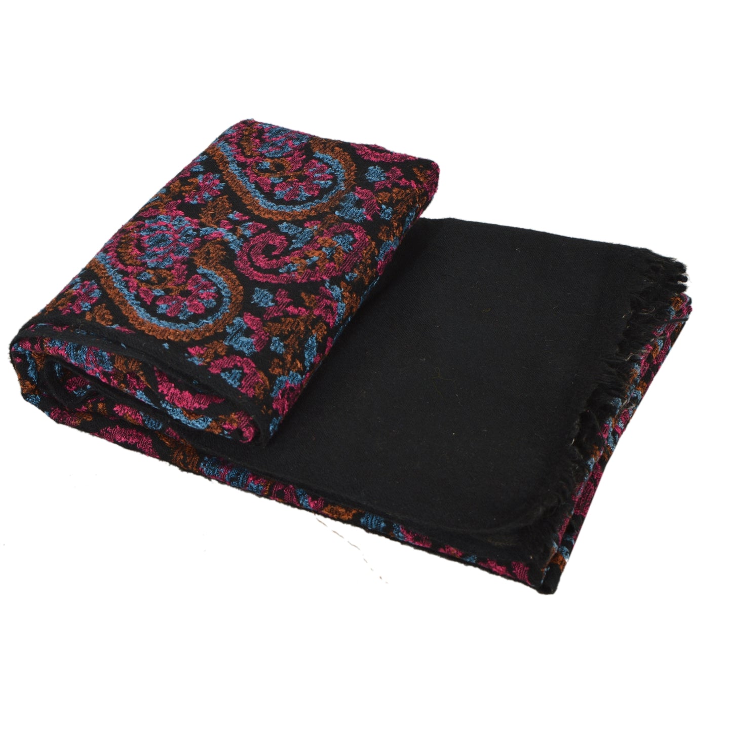 Sanskriti Vintage Indian Woven Woolen Indian Shawl Scarf Stole Black Paisley