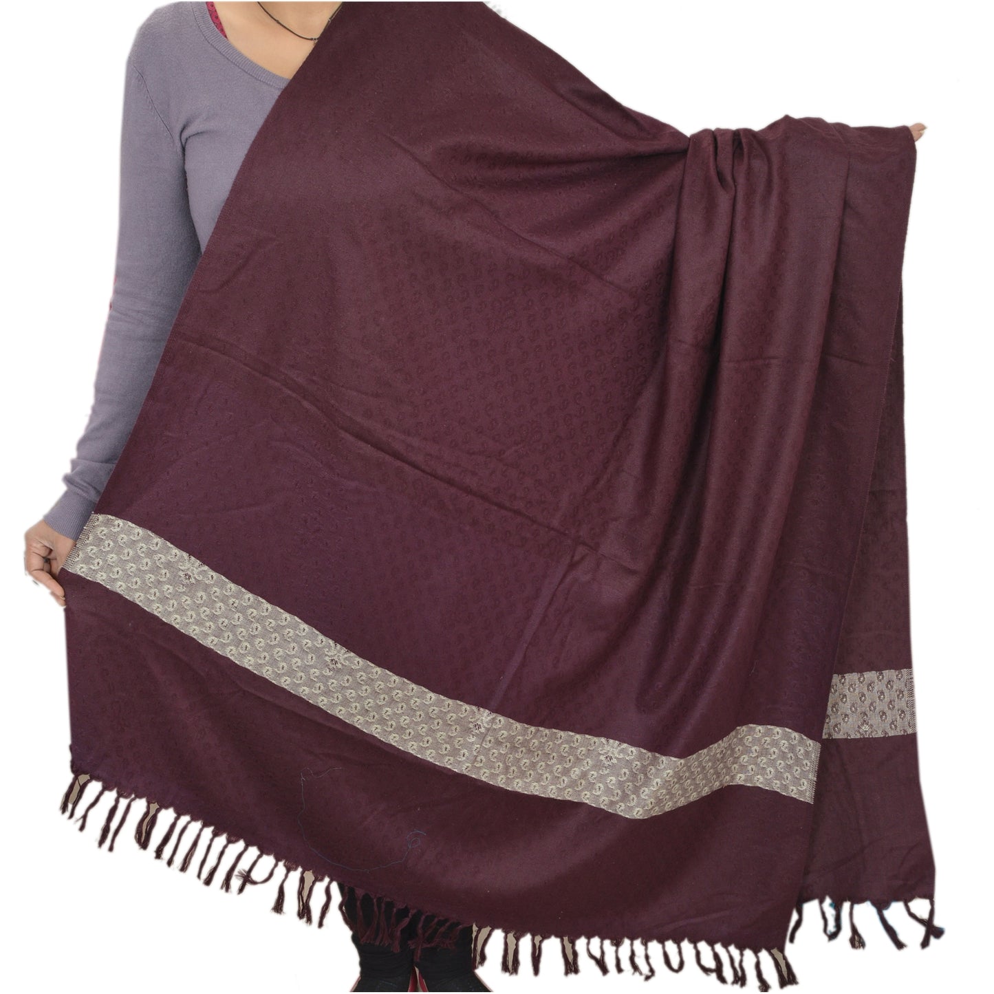 Sanskriti Vintage Indian Woven Woolen Indian Shawl Scarf Stole Purple