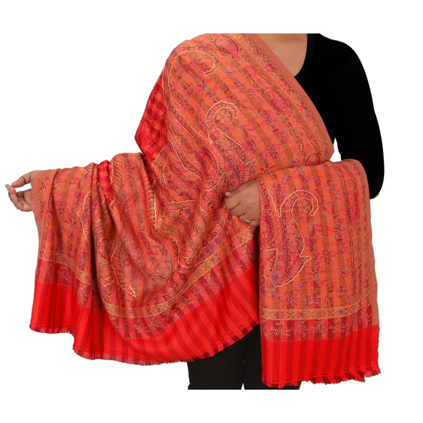 Санскритский новый шарф, вышитый вручную, полишерстяная кашмирская шаль, красный палантин Аари