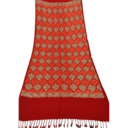 Новый шарф на санскрите, вышитый вручную в технике Aari Work, шаль из полишерсти, темно-красный палантин
