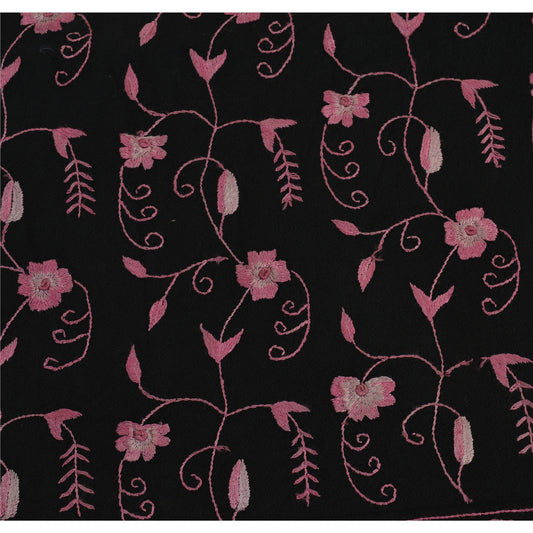 Sanskriti Vintage Black Woolen Hand Embroidery Floral Shawl Neck Head Stole Veil
