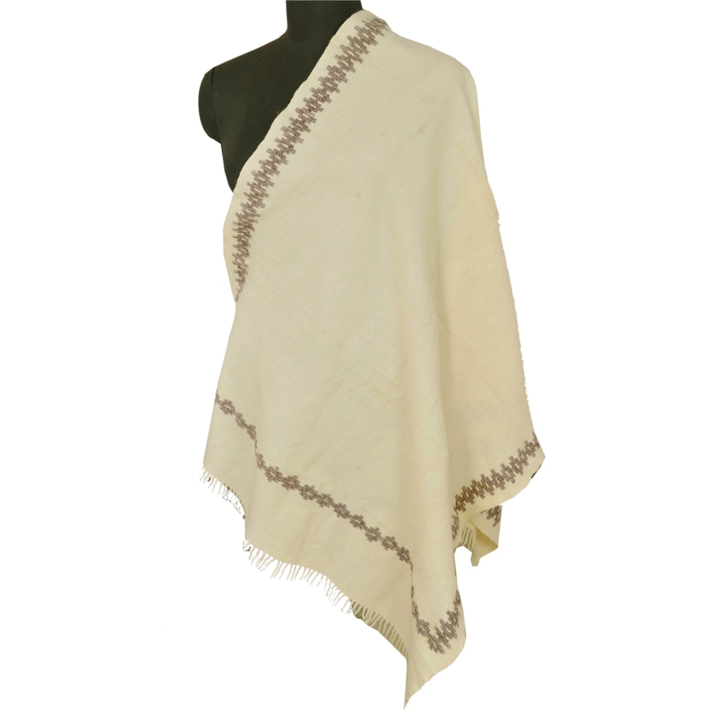 Sanskriti Vintage Woven Woolen Shawl Scarf Stole Cream Floral