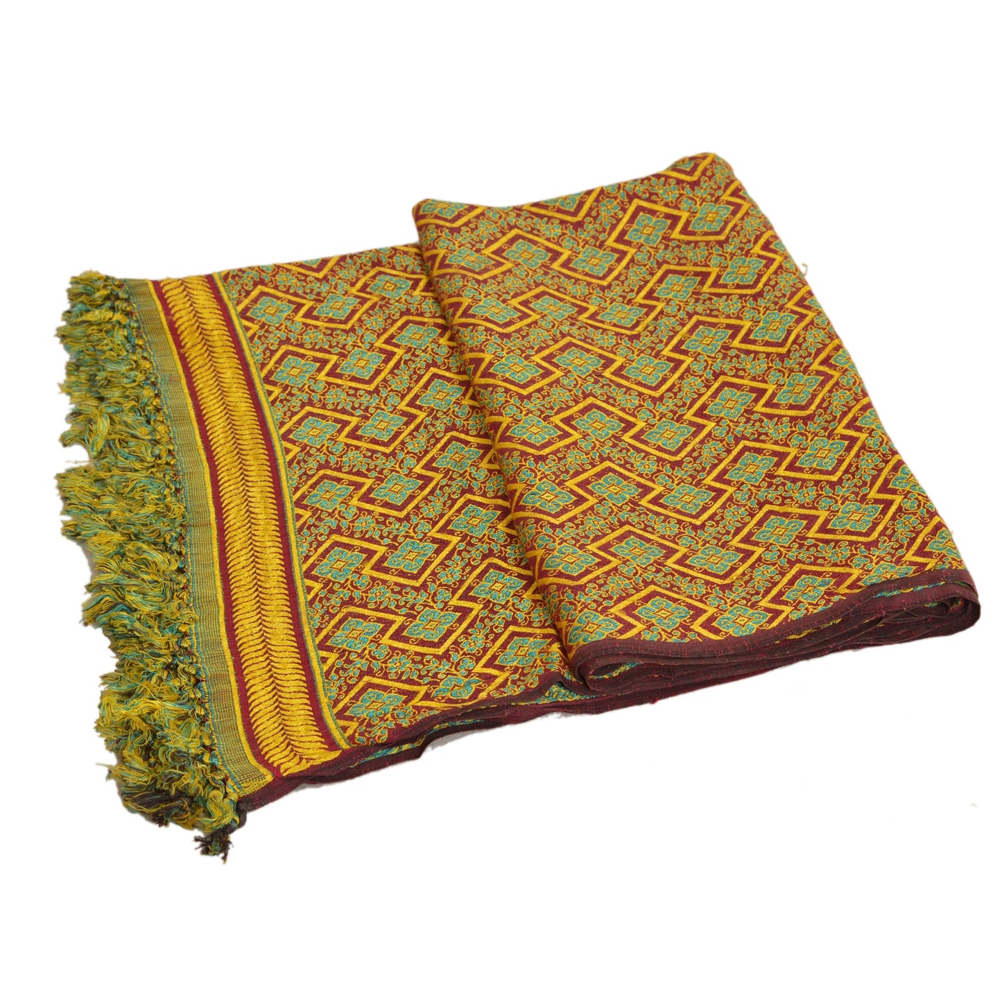 Sanskriti Vintage Woven Woolen Shawl Scarf Stole Dark Red Floral