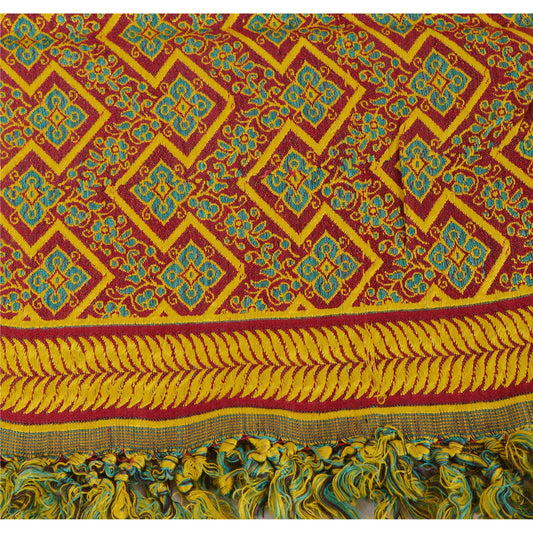 Sanskriti Vintage Woven Woolen Shawl Scarf Stole Dark Red Floral