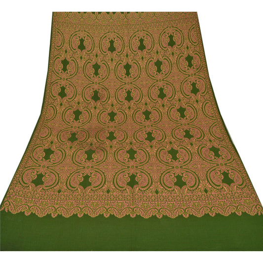 Sanskriti Vintage Green Woolen Shawl Hand Embroidered Woven Stole/Scarf/Hijab