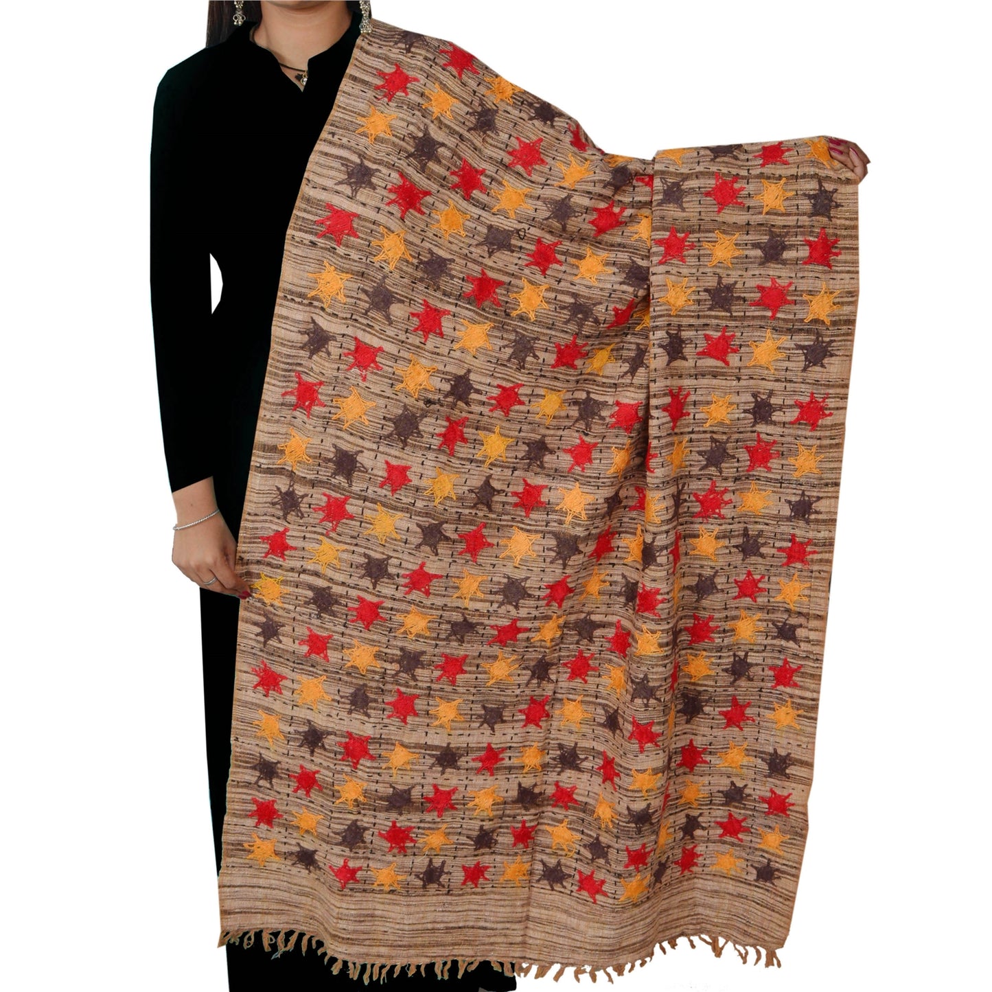 Sanskriti Vintage Brown Woolen Shawl Handloom Woven Soft Stole Hijab Scarf