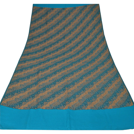 Sanskriti Vintage Blue Viscose Shawl Woven Work Long Stole Soft Scarf Floral
