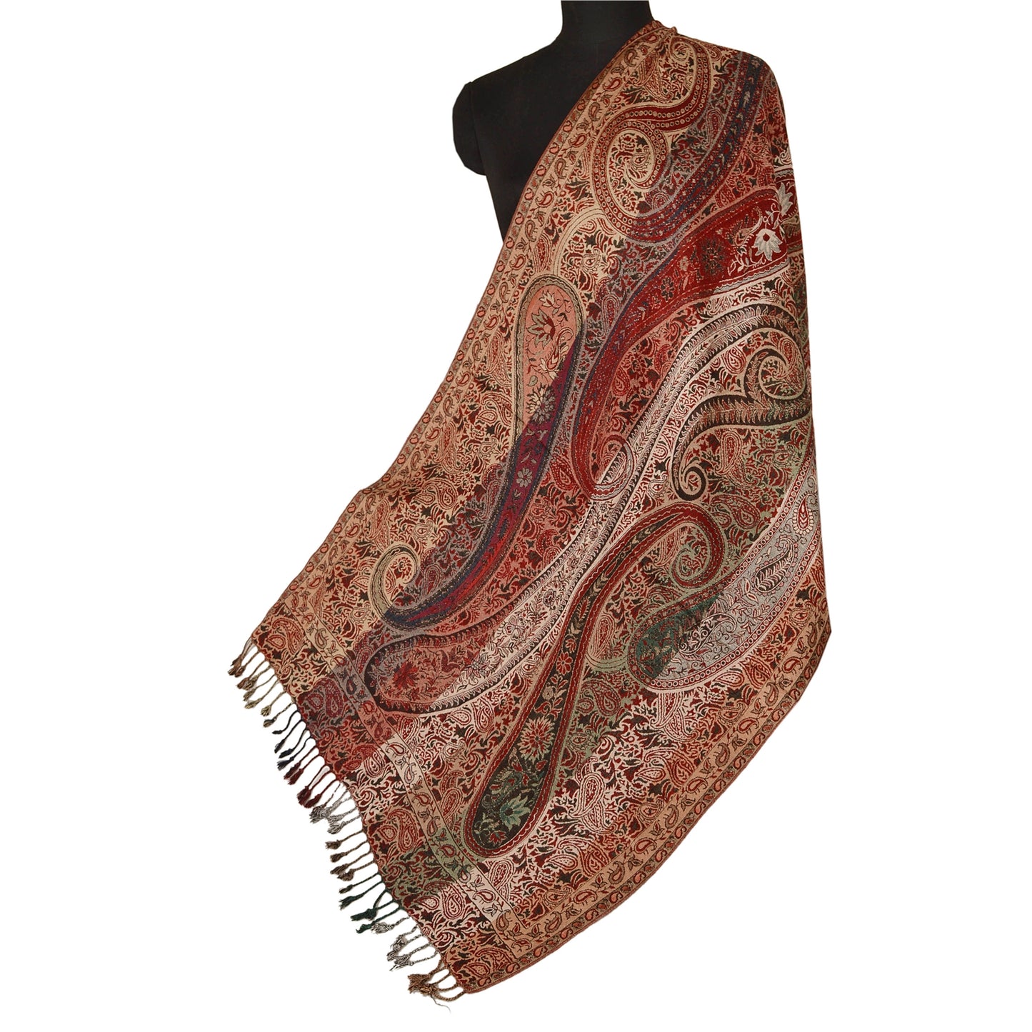 Sanskriti Vintage New Multi Viscose Jamavar Shawl Woven Work Long Stole Soft Scarf