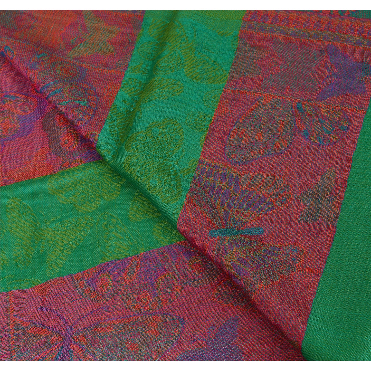 Sanskriti New Green Viscose Butterfly Palla Shawl Woven Stole Soft Long Scarf