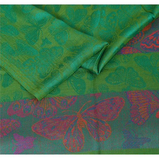 Sanskriti New Green Viscose Butterfly Palla Shawl Woven Stole Soft Long Scarf