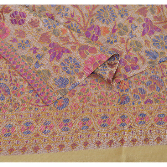 Sanskriti New Cream Shawl Viscose Fulkari Woven Long Stole Soft Scarf Floral