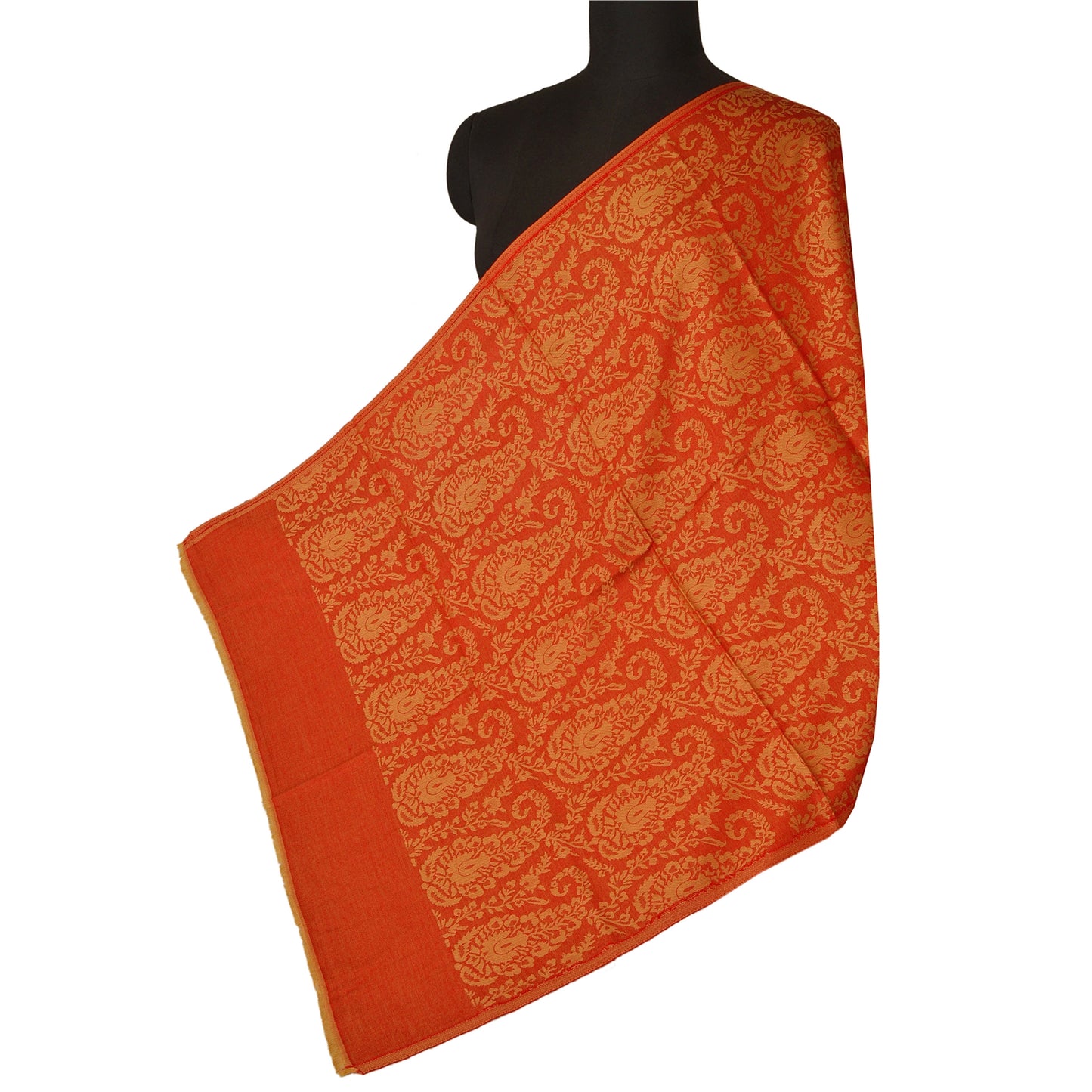 Sanskriti New Orange Shawl Viscose Phulkari Woven Work Long Stole Soft Scarf