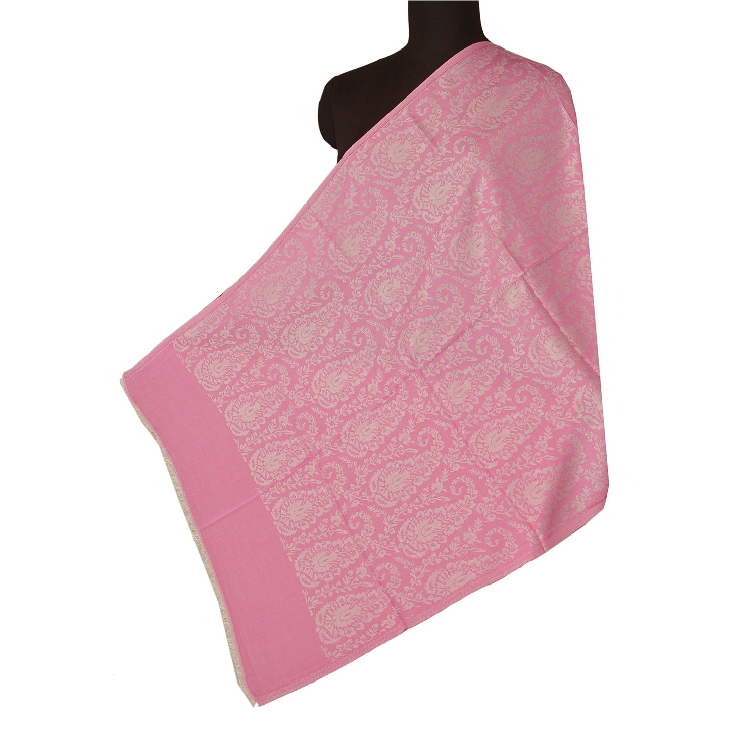 Sanskriti New Pink Shawl Viscose Phulkari Woven Work Long Stole Soft Scarf
