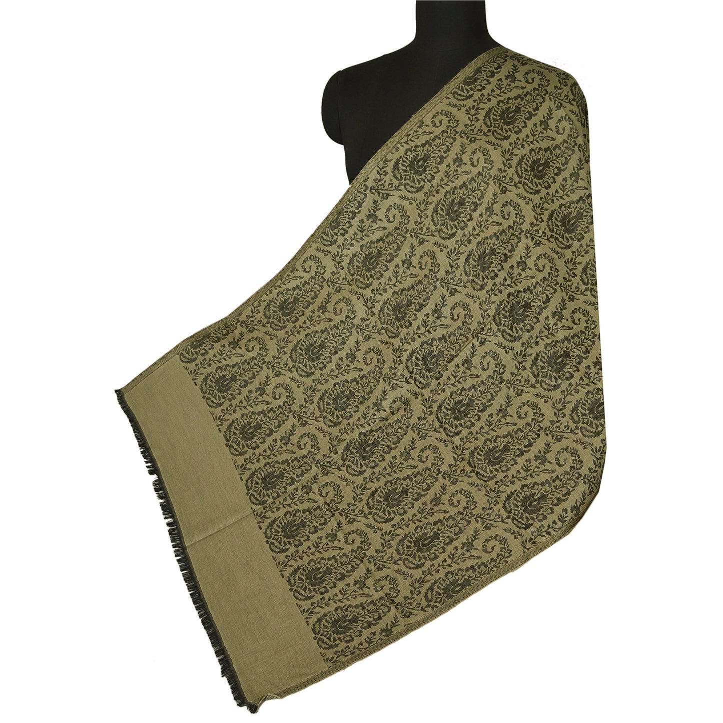 Sanskriti Vintage New Cream Shawl Viscose Phulkari Woven Work Long Stole Soft Scarf