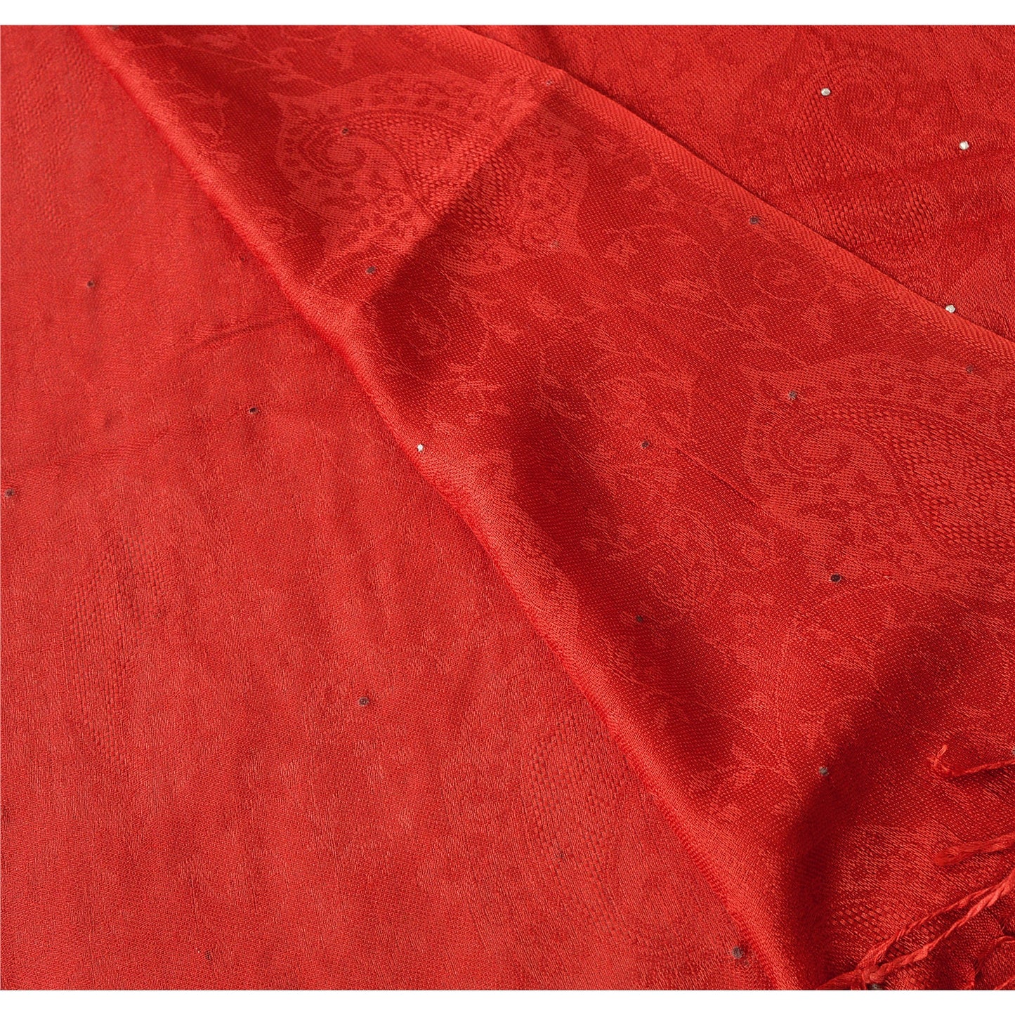 Sanskriti New Red Viscose Sauroski Shawl Woven Long Stole Soft Scarf Stones