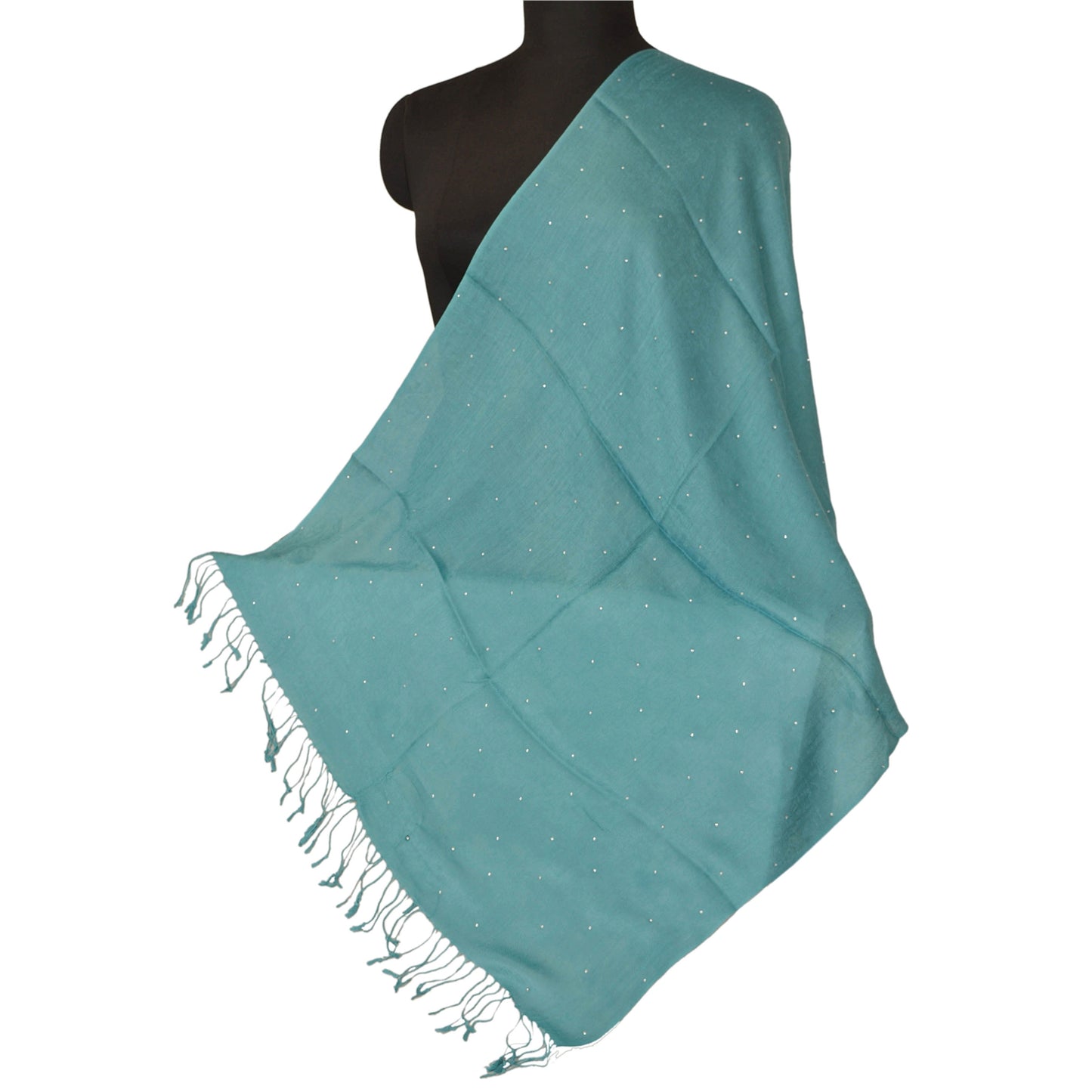 Sanskriti New Blue Shawl Viscose Sauroski Woven Work Long Stole Soft Scarf
