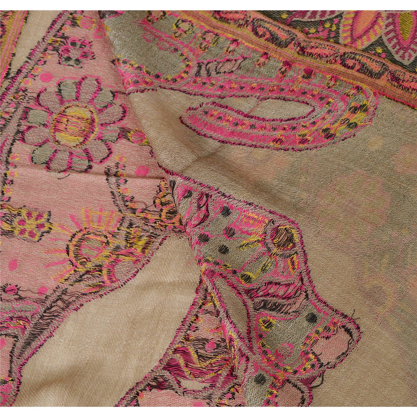 Sanskriti New Cream Viscose Sauroski Shawl Woven Work Long Stole Soft Scarf