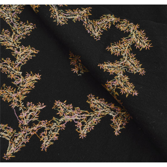 Sanskriti Vintage Black Hand Embroidered Woolen Shawl Suzani Work Stole Scarf