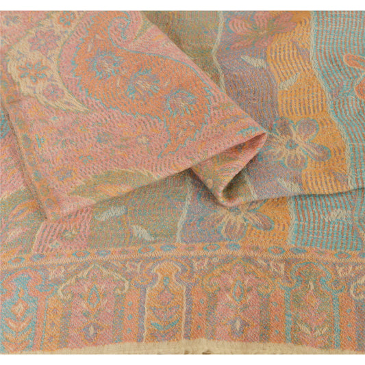 Sanskriti Vintage Multi Woolen Shawl Woven Work Long Stole Soft Scarf Floral