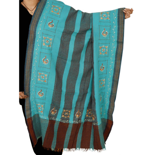 Санскрити Винтаж Зеленый шерстяной платок ручной работы бисерный длинный палантин мягкий шарф цветочный