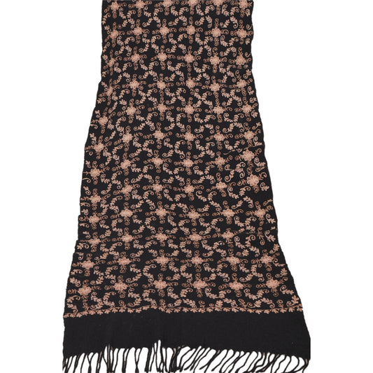 Санскрити Винтаж черный шерстяной платок ручной вышивки Ari Work палантин длинный шарф