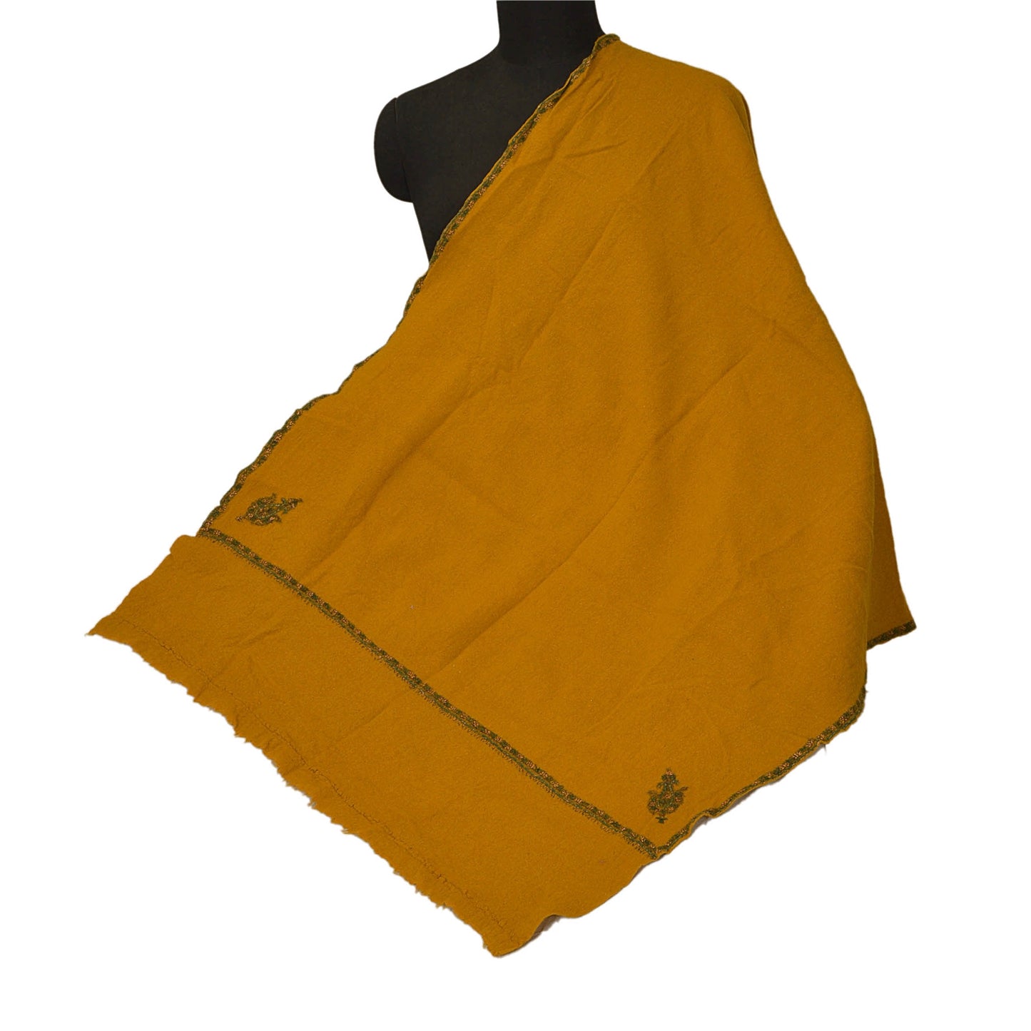 Sanskriti Vintage Yellow Woolen Shawl Hand Embroidered Suzani Work Long Stole