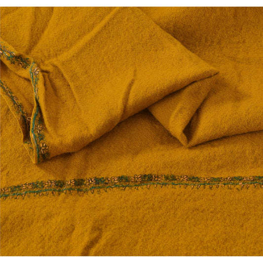 Sanskriti Vintage Yellow Woolen Shawl Hand Embroidered Suzani Work Long Stole
