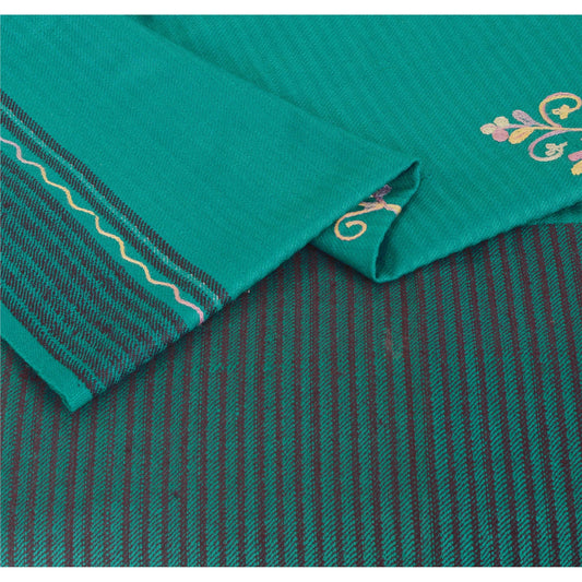 Sanskriti Vintage Blue Hand Embroidered Woolen Shawl Ari Work Stole Long Scarf