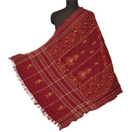 Sanskriti Vintage Red Woolen Shawl Hand Embroidered Suzani Work Stole Warm Scarf